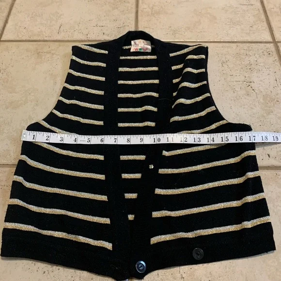 Vintage R.P. Knitting Black & Gold Metallic Stripe Knit Sleeveless Cardigan L - Picture 4 of 5